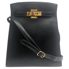 Vintage 1995 Hermes Black Box Leather Kelly Sport MM Bag