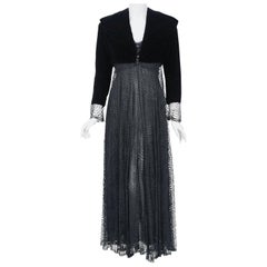 Vintage 1995 Karl Lagerfeld for Chloe Black Spiderweb Lace Velvet Dress & Jacket