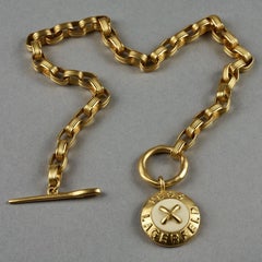 Vintage 1995 KARL LAGERFELD Logo Button and Needle Chain Necklace