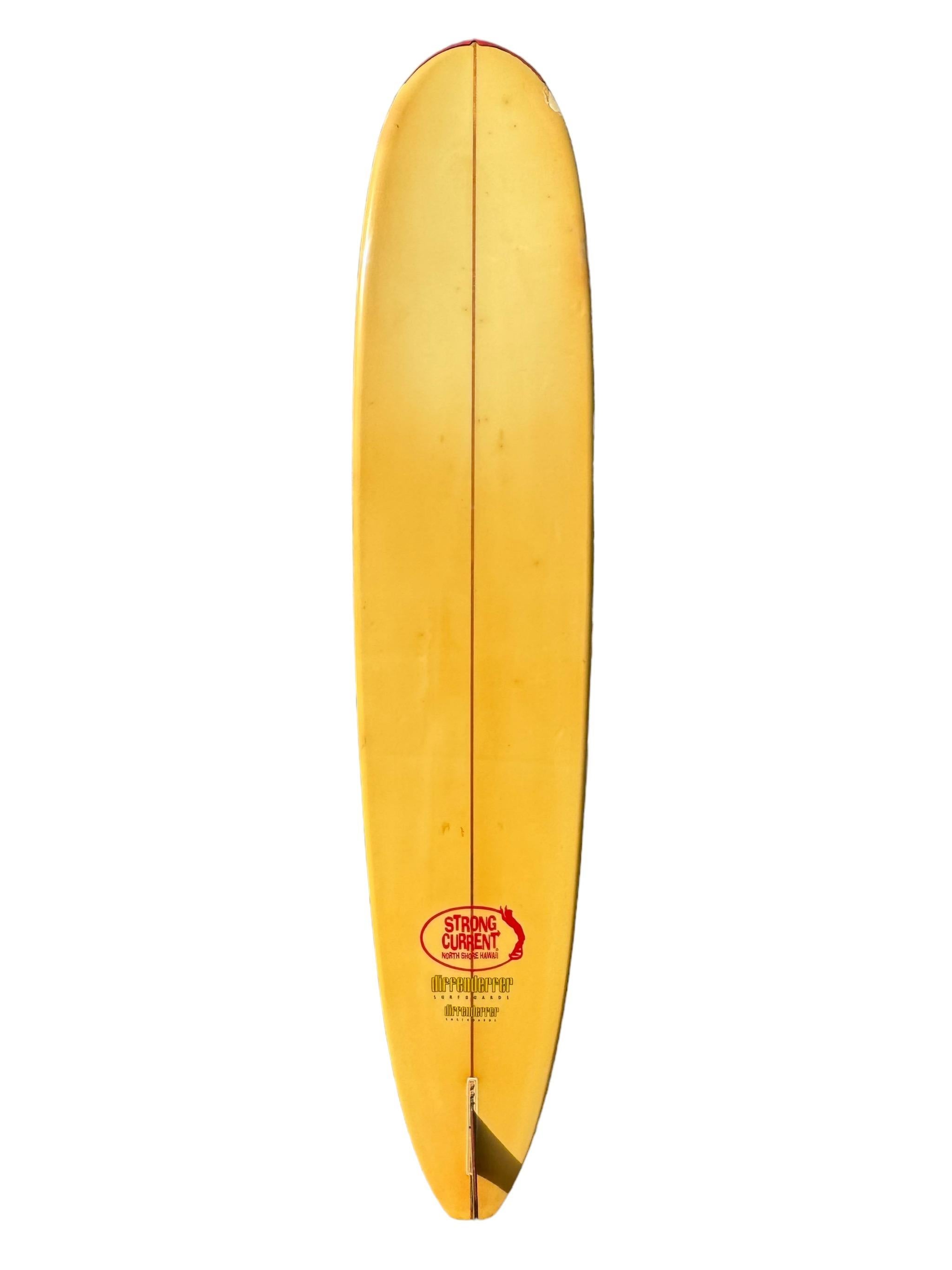 1995 Vintage Diffenderfer Strong Current longboard shaped by the late Mike Diffenderfer (1937-2002). Features beautiful floral work of art. Hand signed on redwood stringer by the surfboard design pioneer, Mike Diffenderfer . A remarkable example of
