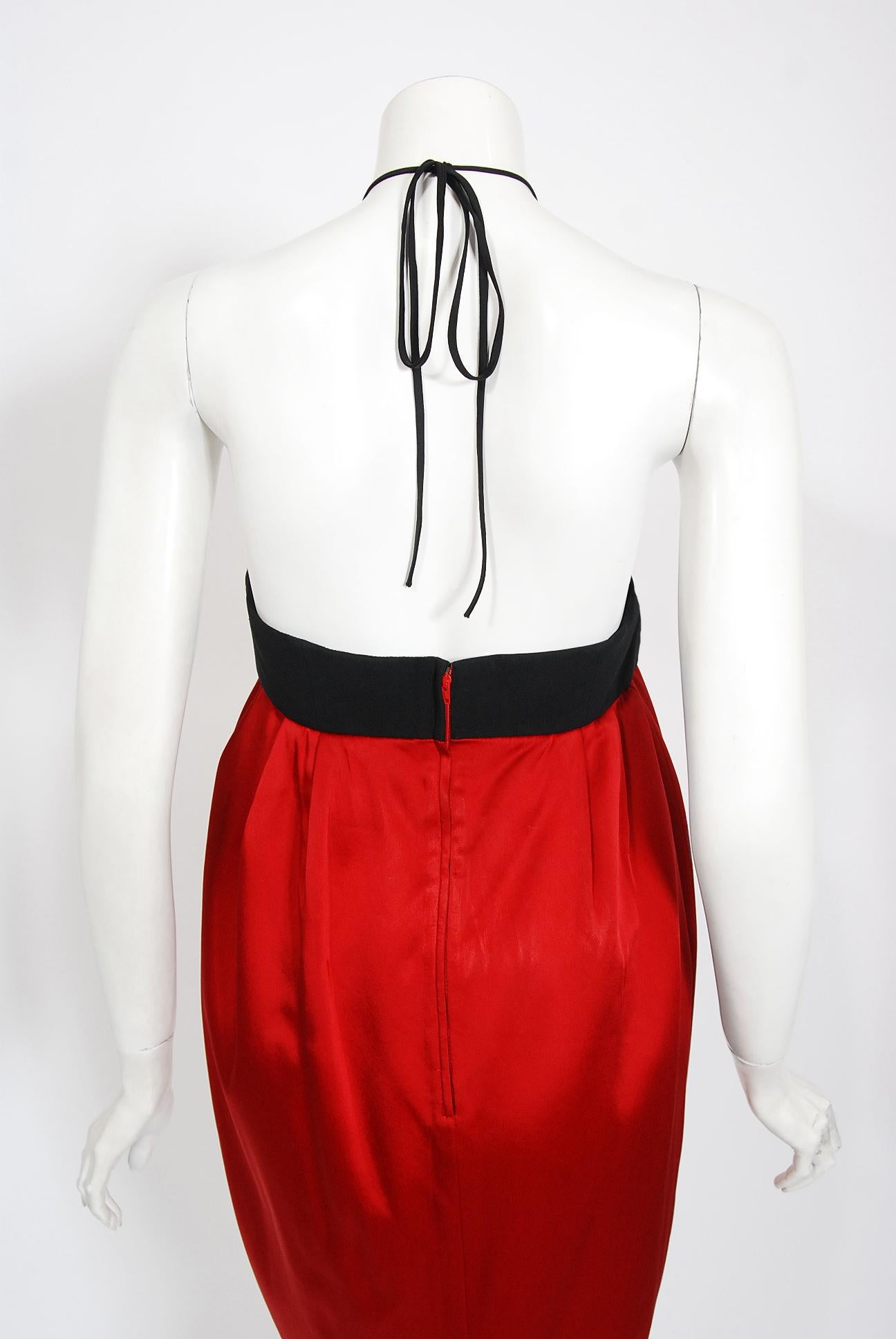 Vintage 1995 Moschino Couture 'Ladybug' Novelty Black & Red Silk Halter Dress For Sale 5