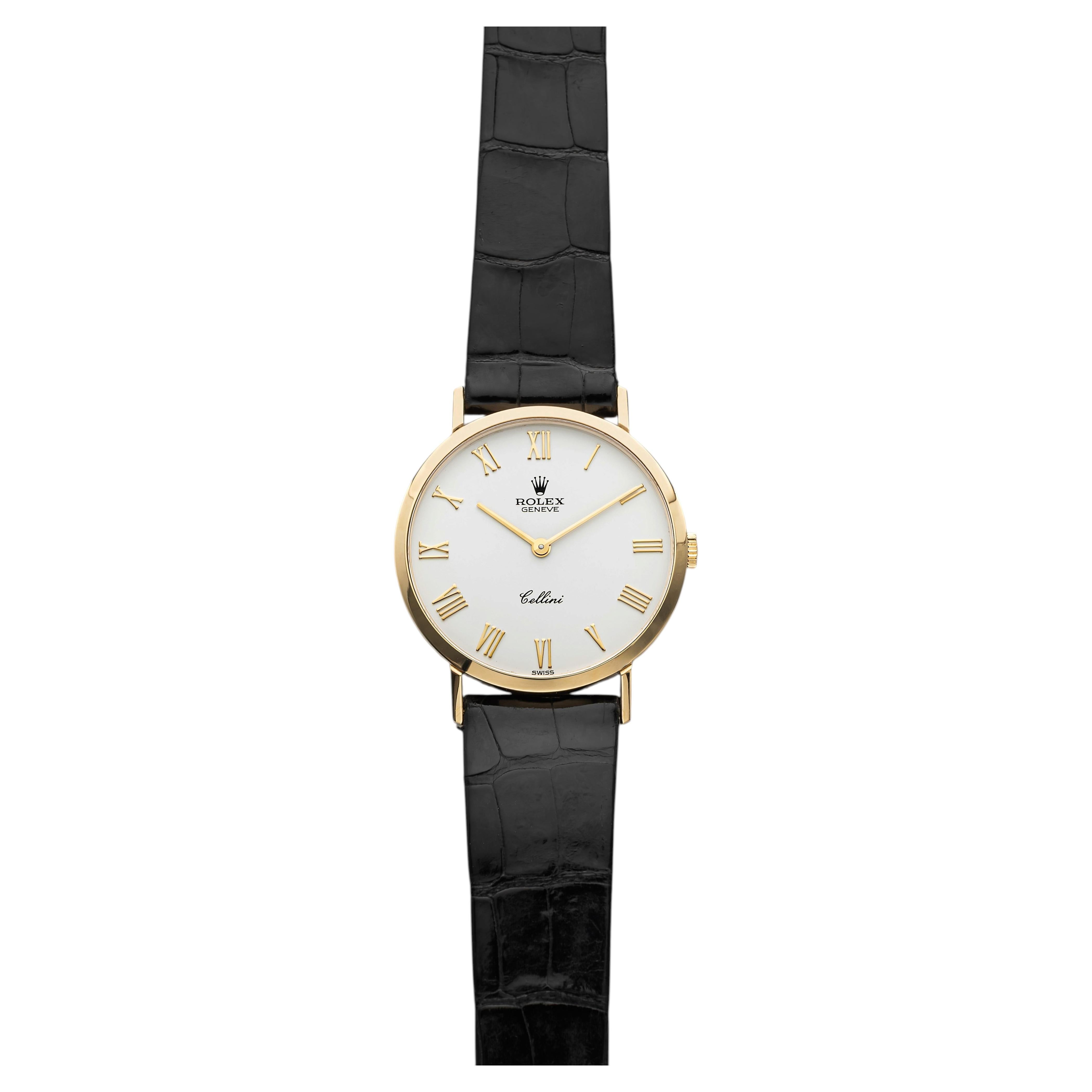 Rolex Cellini 4112/8 vintage de 1995, en or jaune 18 carats, cadran blanc à chiffres romains, remontage manuel, 32 mm