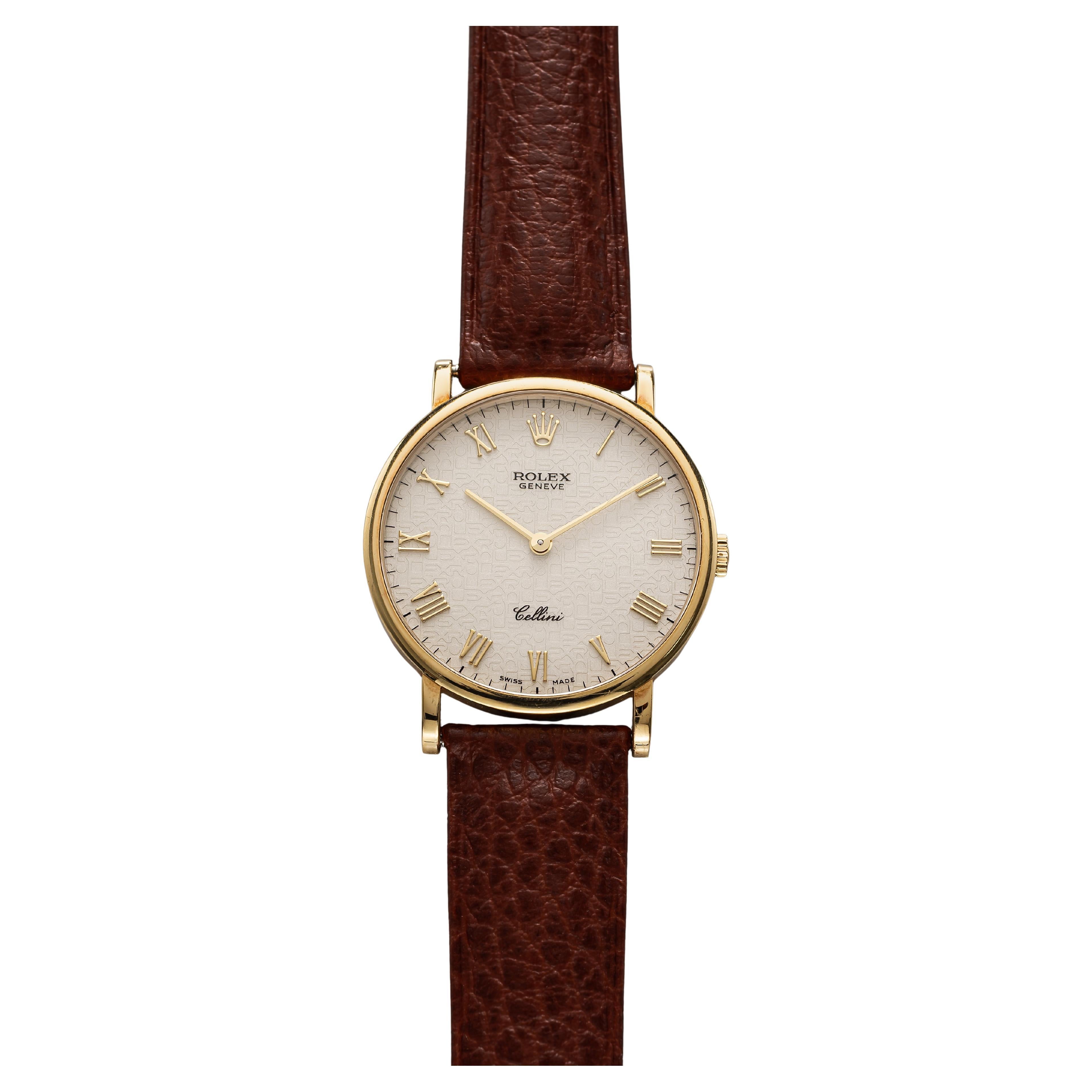 Vintage 1995 Rolex Cellini Reference 5112/8 18K Yellow Gold Manual Wind White For Sale