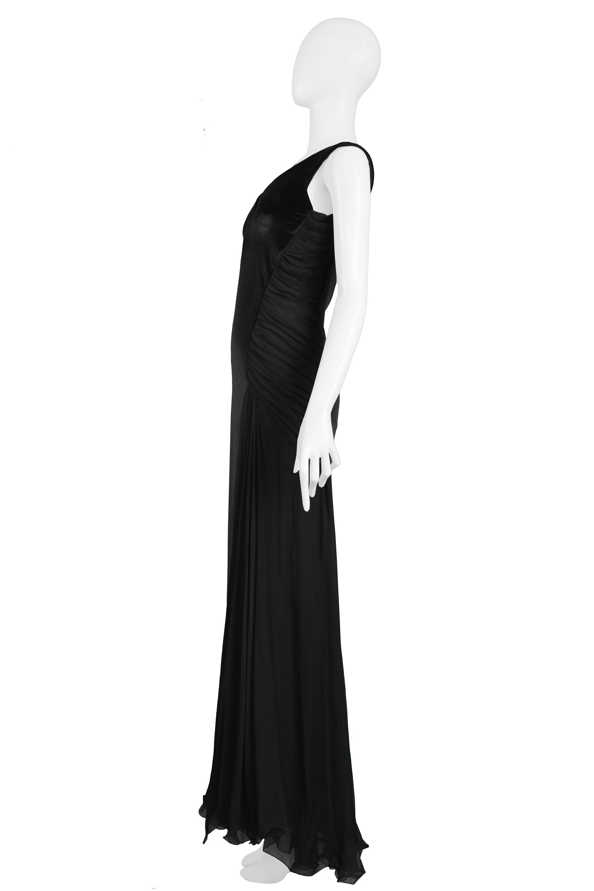 Women's Vintage 1995 Versace Black Velvet Runway Evening Gown For Sale