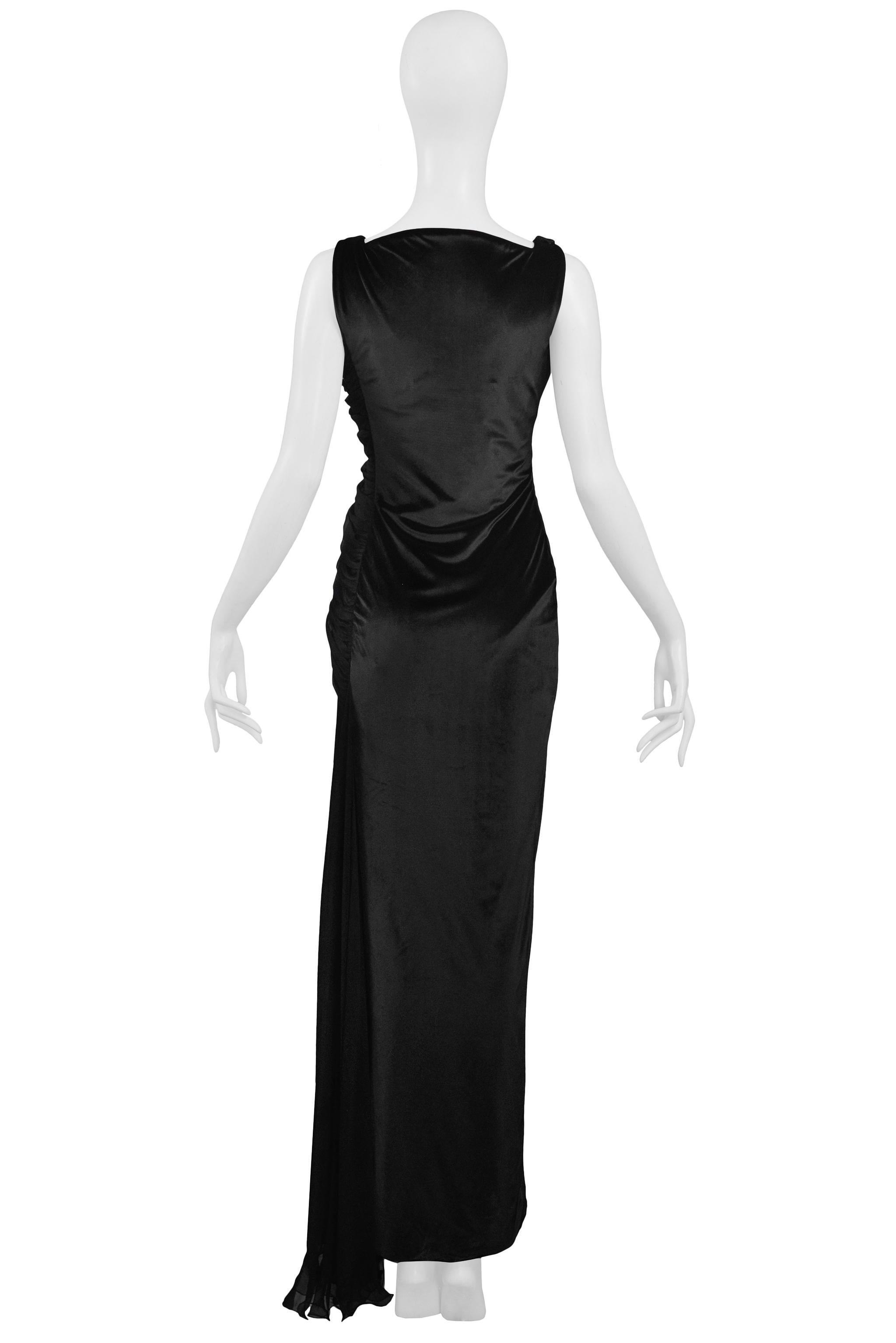 Vintage 1995 Versace Black Velvet Runway Evening Gown For Sale 3