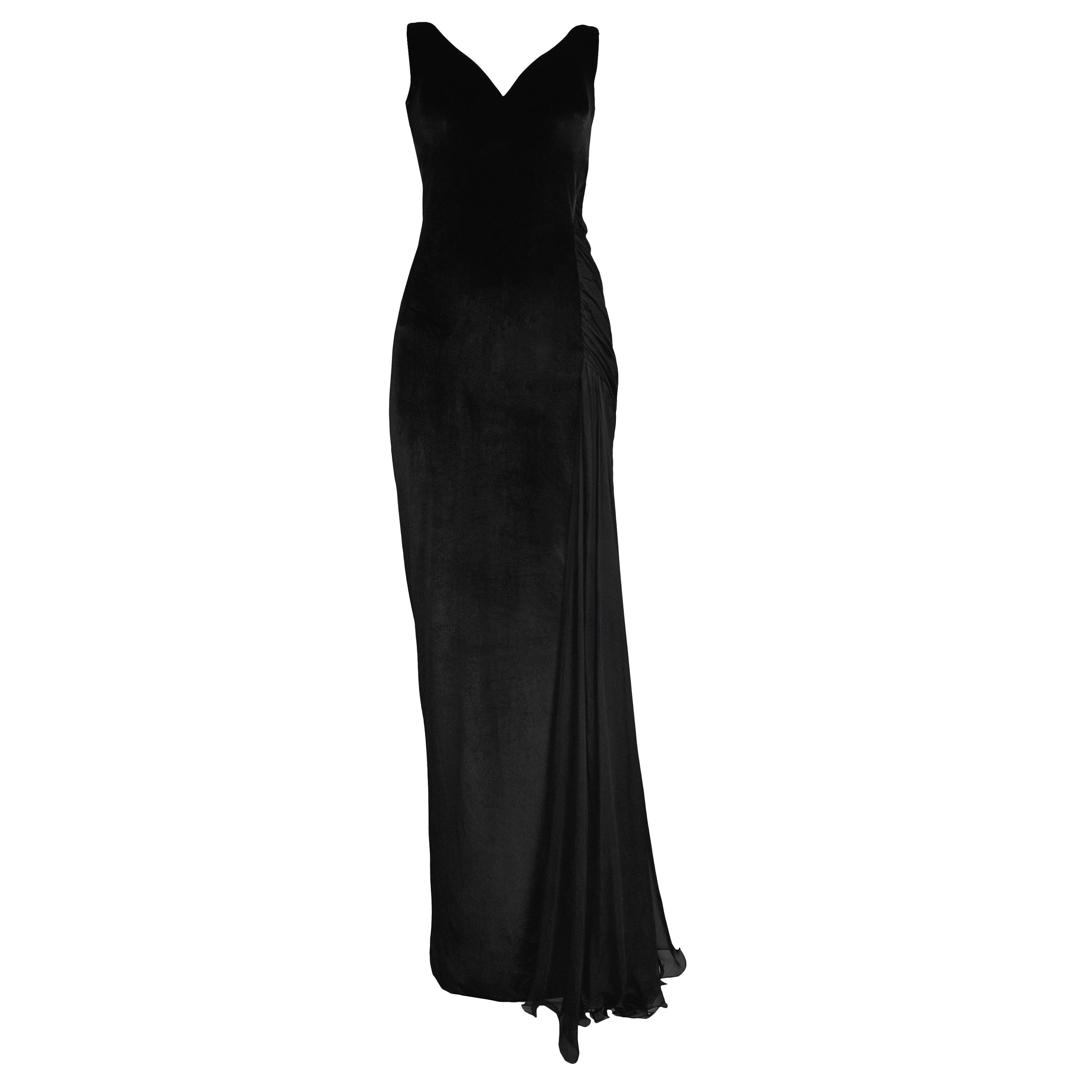 Vintage 1995 Versace Black Velvet Runway Evening Gown  For Sale