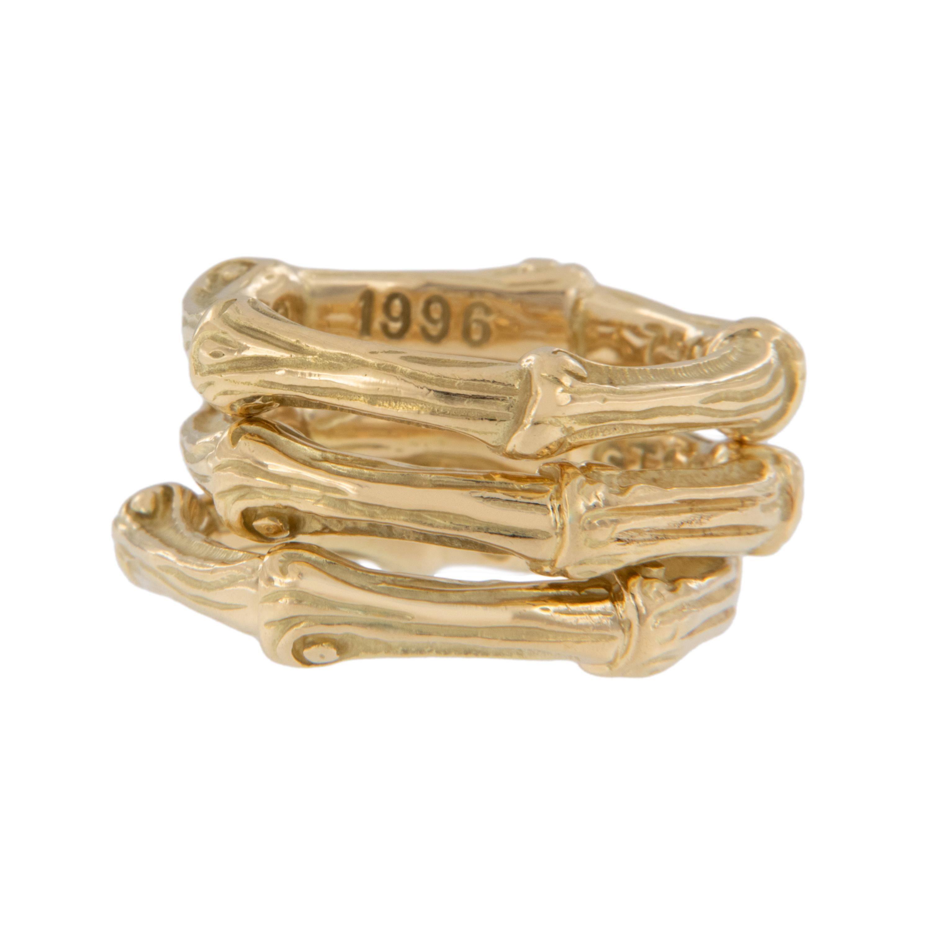 Vintage 1996 18 Karat Yellow Gold Tiffany & Co Bamboo Band Ring  In Excellent Condition For Sale In Troy, MI