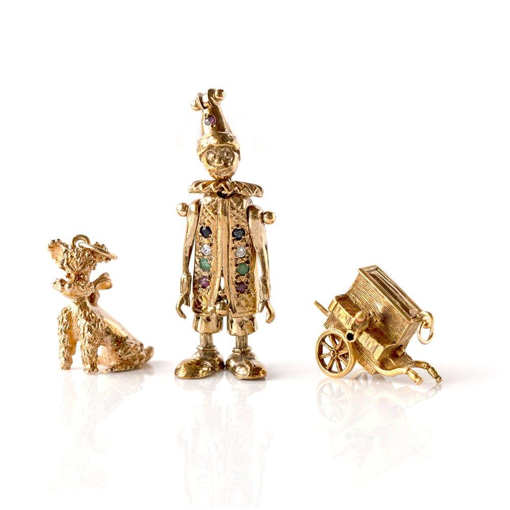 Retro Vintage 1996 9ct Gold Large Articulated Clown Charm Necklace