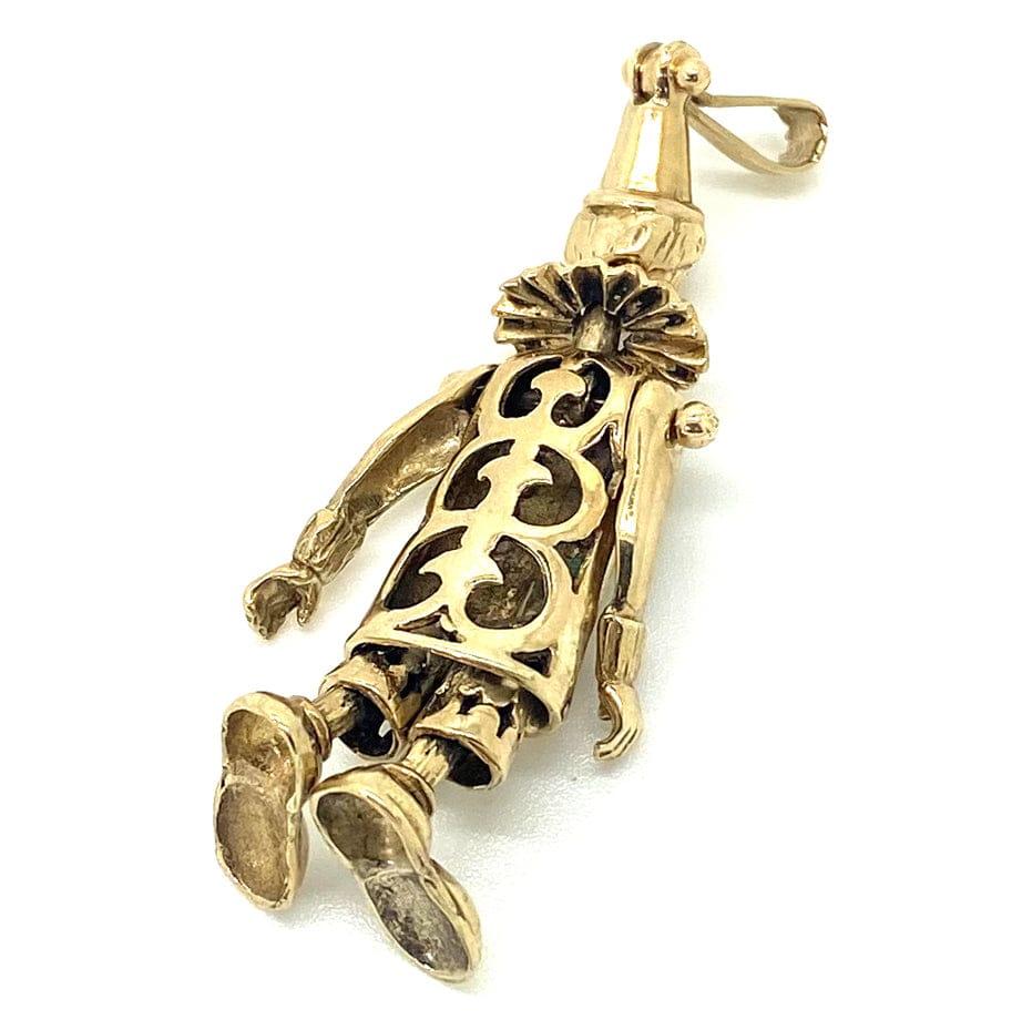 Round Cut Vintage 1996 9ct Gold Large Articulated Clown Charm Necklace