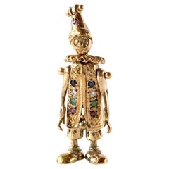 Vintage 1996 9ct Gold Large Articulated Clown Charm Necklace