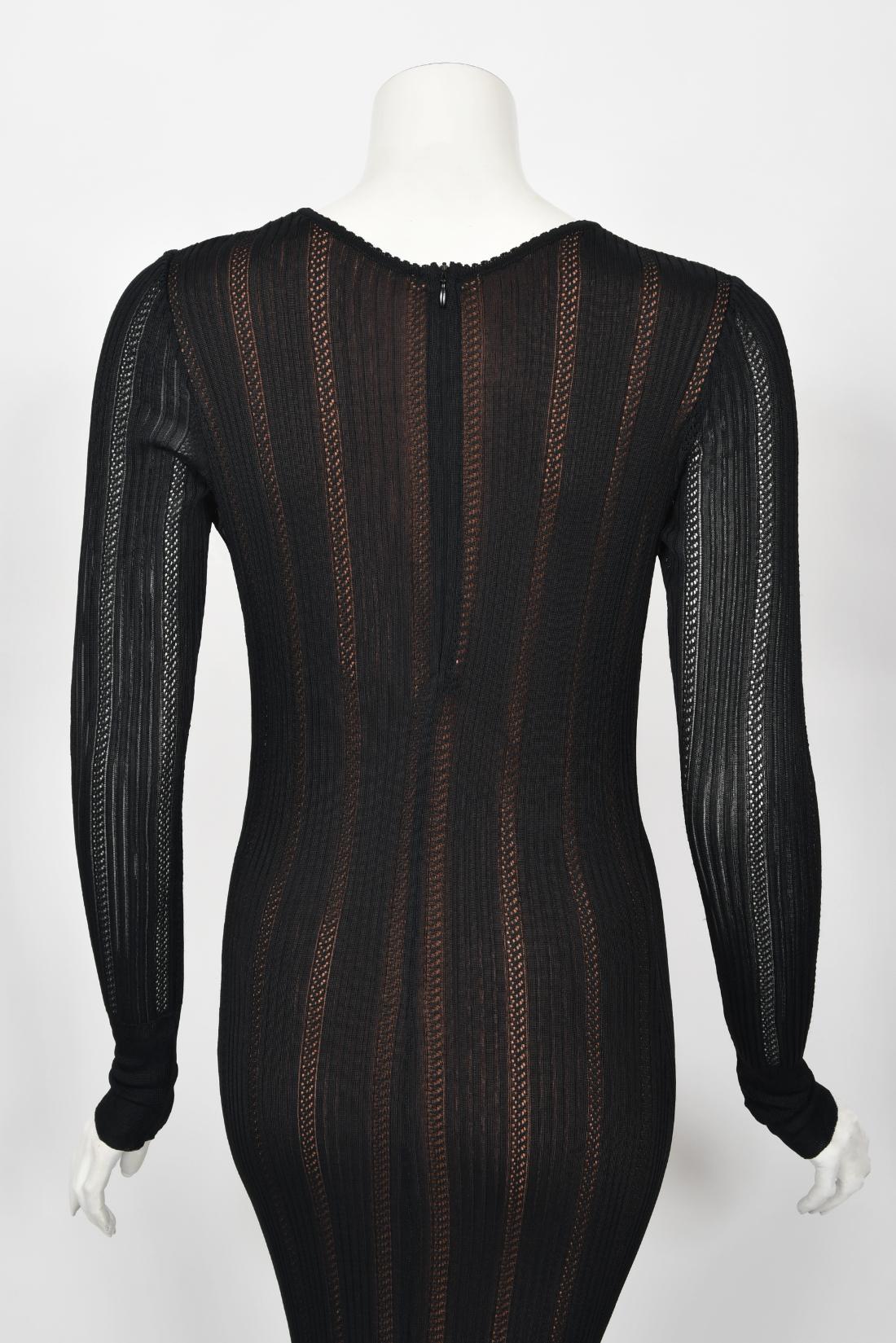 1996 Azzedine Alaia Documented Rare Nude Illusion Knit Bodycon Floor Length Gown For Sale 10