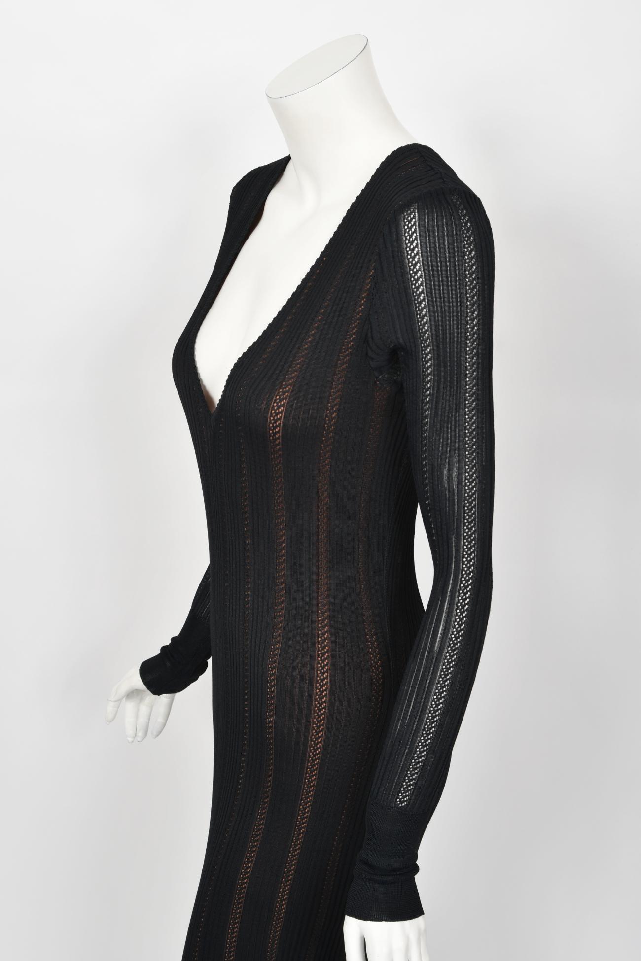 1996 Azzedine Alaia Documented Rare Nude Illusion Knit Bodycon Floor Length Gown For Sale 1