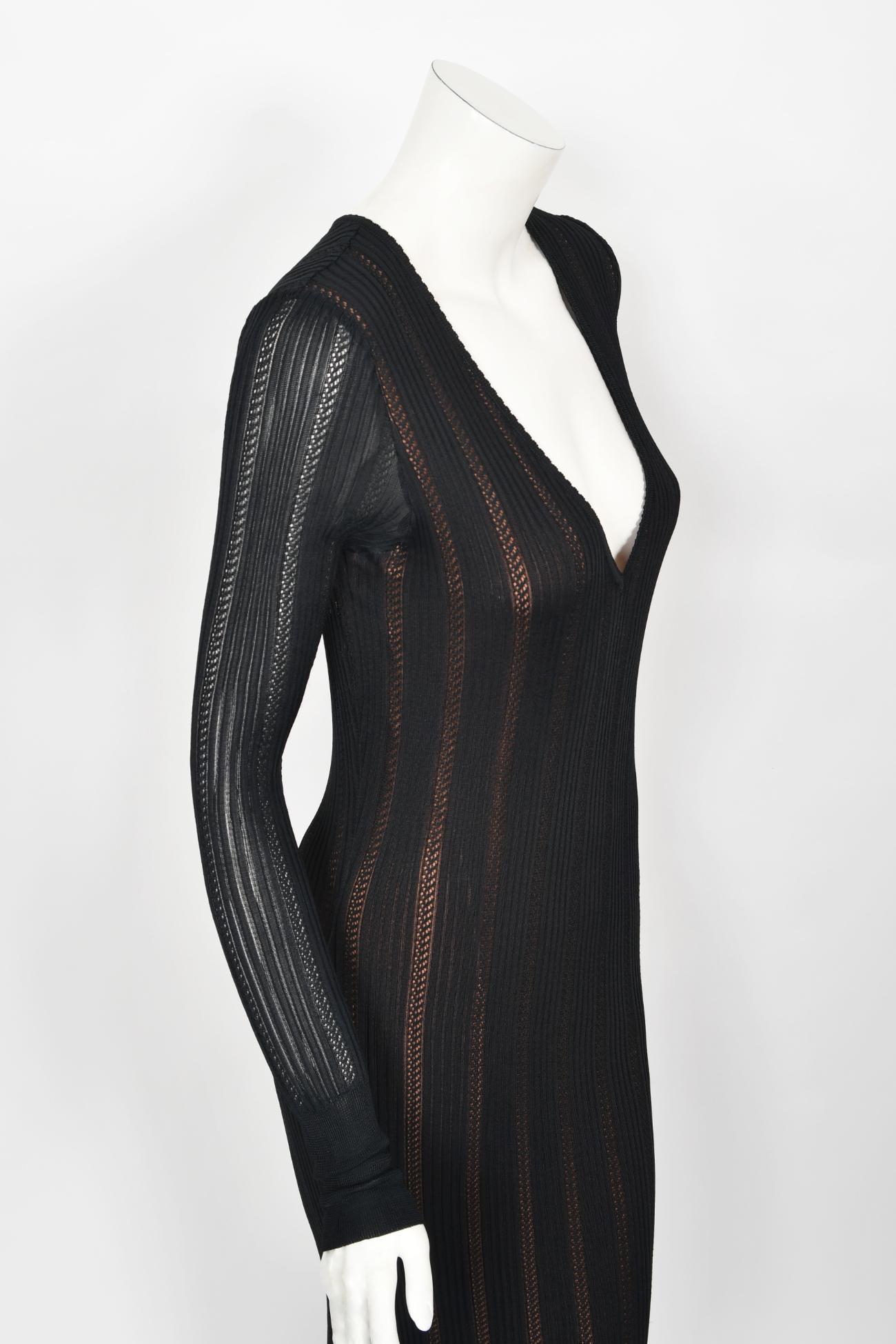 1996 Azzedine Alaia Documented Rare Nude Illusion Knit Bodycon Floor Length Gown For Sale 5