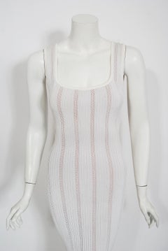 Vintage 1996 Azzedine Alaia White Nude-Illusion Knit Hourglass Floor Length Gown
