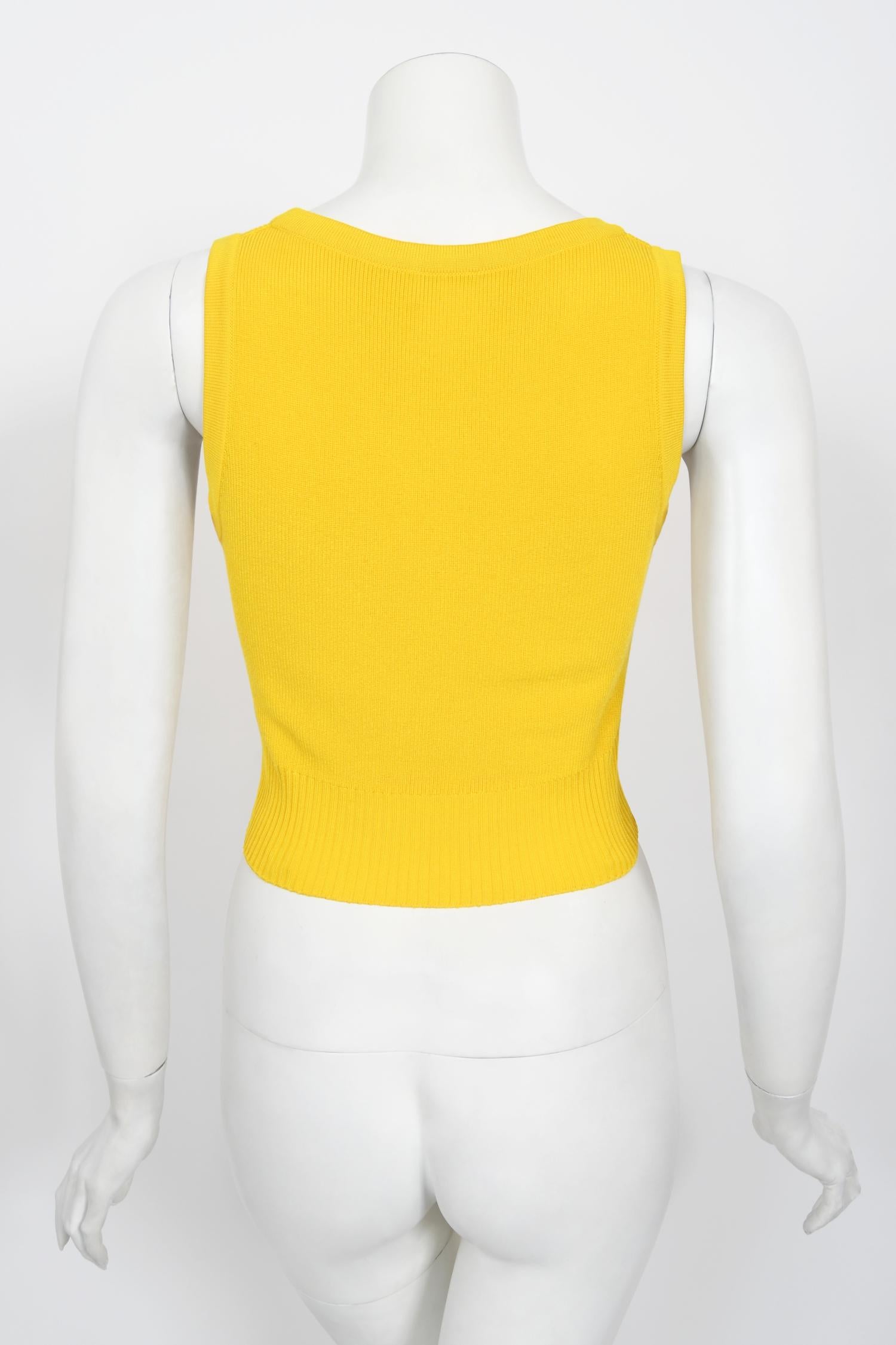 Vintage 1996 Chanel by Karl Lagerfeld Runway Yellow Knit Cropped Sweater Set  6