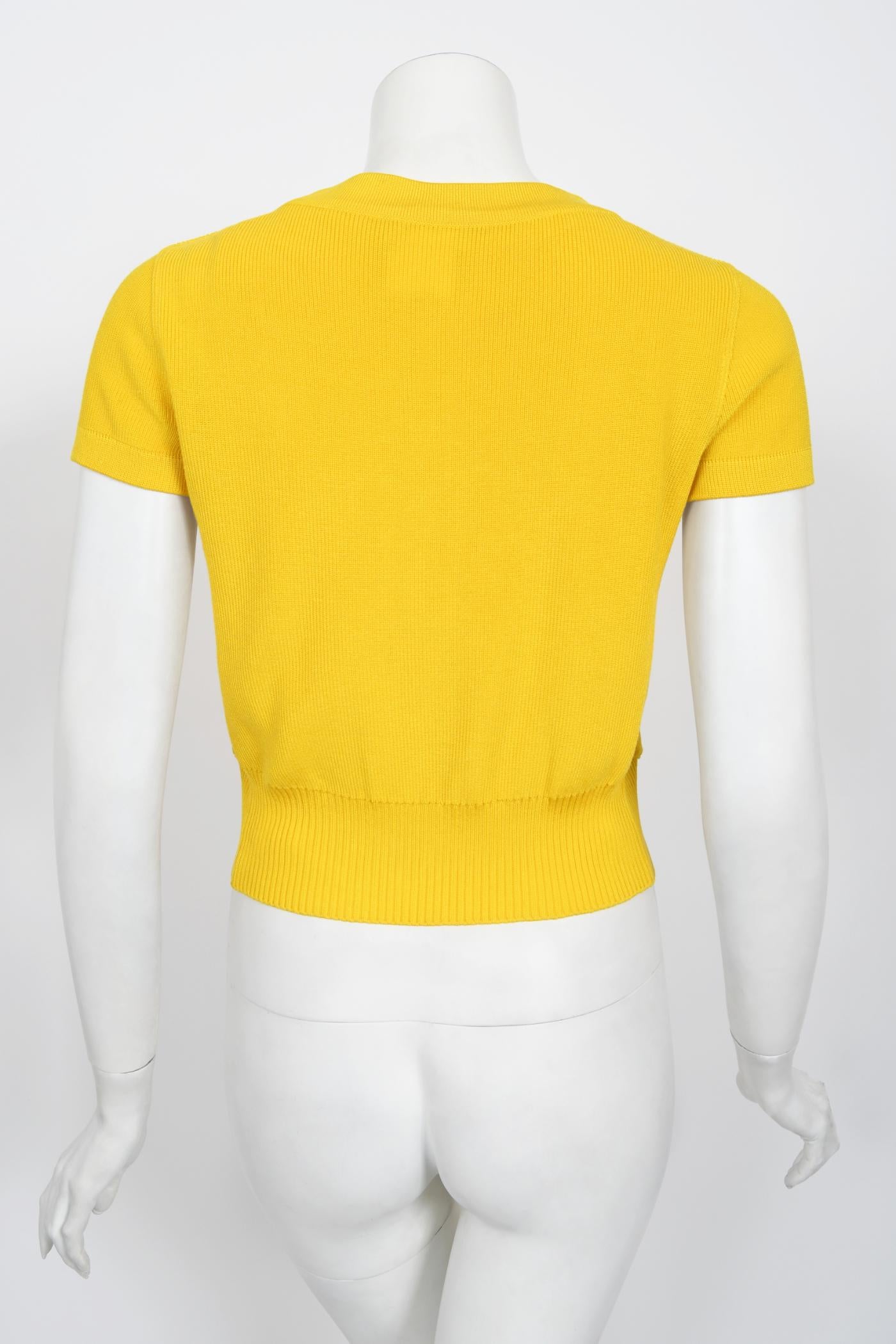 Vintage 1996 Chanel by Karl Lagerfeld Runway Yellow Knit Cropped Sweater Set  9