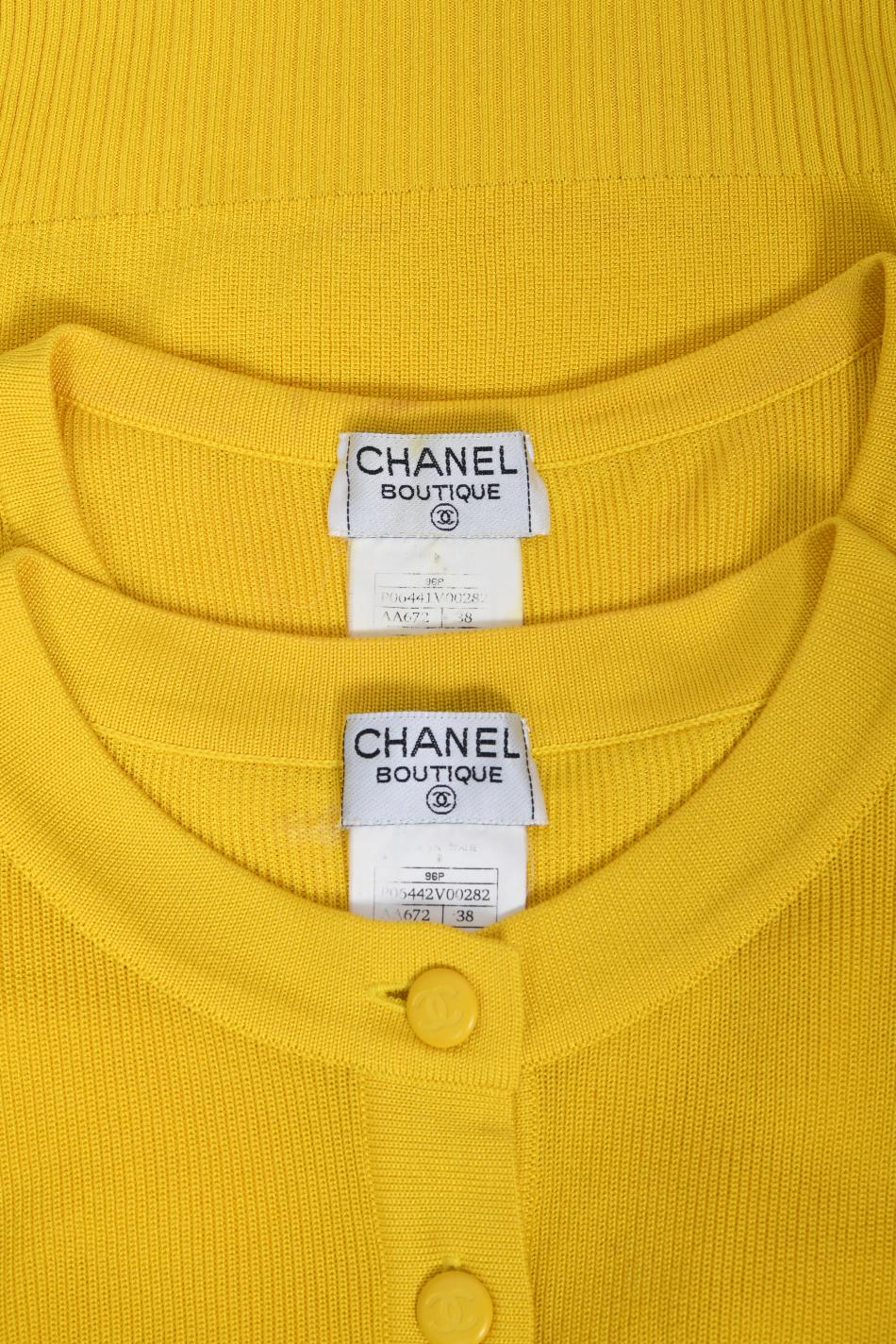 Vintage 1996 Chanel by Karl Lagerfeld Runway Yellow Knit Cropped Sweater Set  11