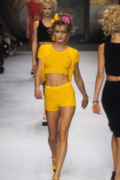 Vintage 1996 Chanel by Karl Lagerfeld Runway Yellow Knit Cropped Sweater Set