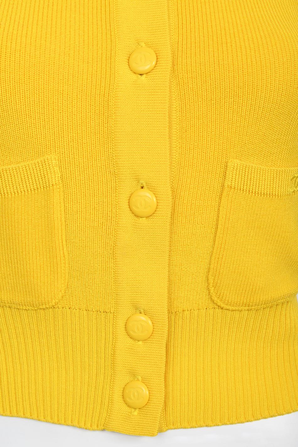 Women's Vintage 1996 Chanel by Karl Lagerfeld Runway Yellow Knit Cropped Sweater Set 