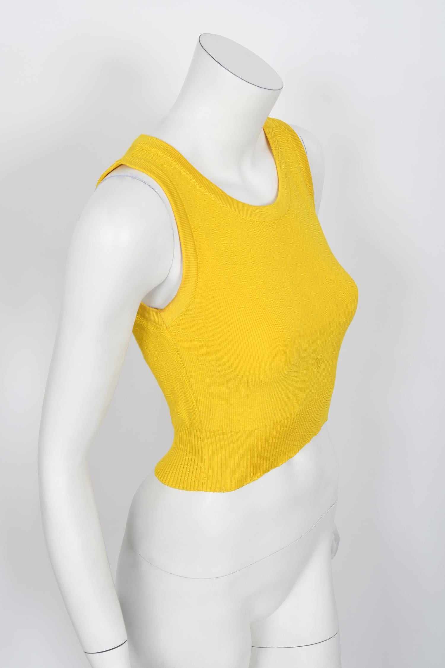 Vintage 1996 Chanel by Karl Lagerfeld Runway Yellow Knit Cropped Sweater Set  4