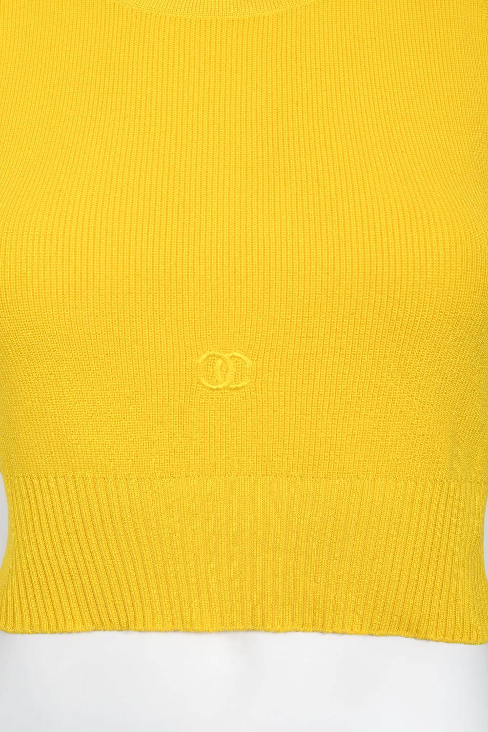 Vintage 1996 Chanel by Karl Lagerfeld Runway Yellow Knit Cropped Sweater Set  5