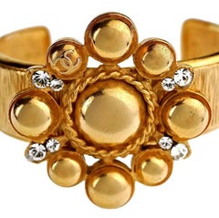 Vintage 1996 CHANEL Gilt Flower CC Logo Rhinestone Cuff Bracelet