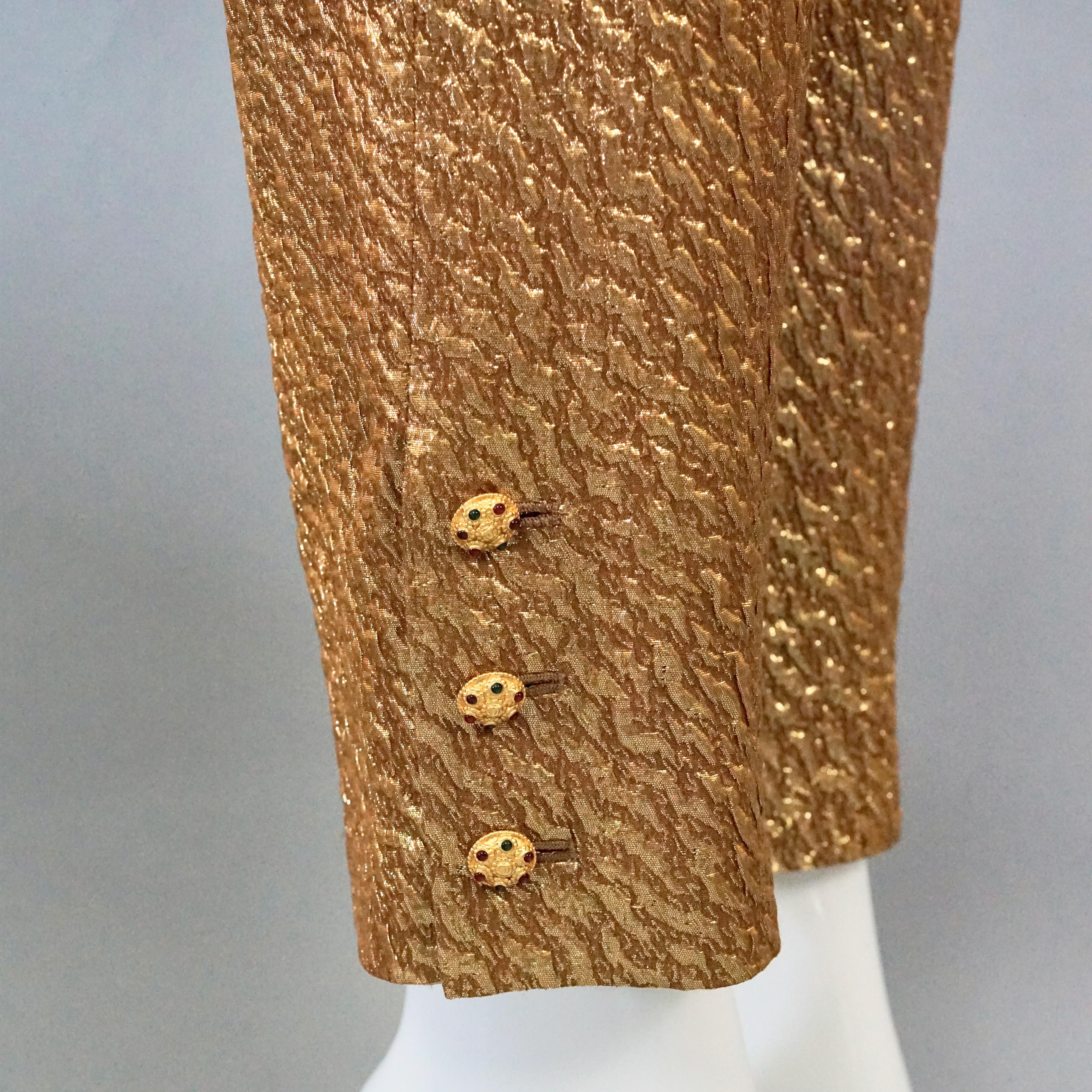 Vintage 1996 CHANEL Gold Brocade Silk Lurex with Gripoix Buttons Trouser Pants 3