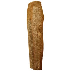 Vintage 1996 CHANEL Gold Brocade Silk Lurex with Gripoix Buttons Trouser Pants