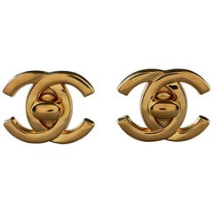 Vintage 1996 CHANEL Iconic Logo Turnlock Earrings