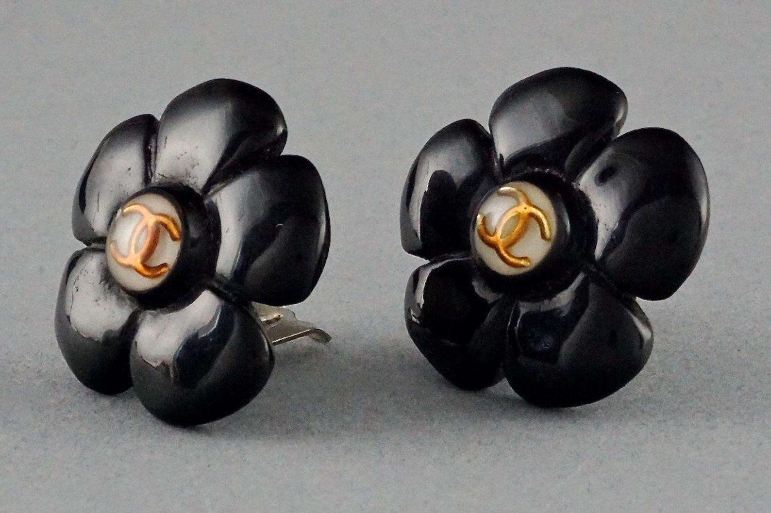 chanel black flower earrings