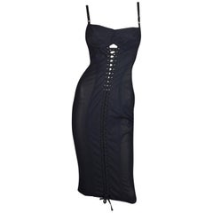 Vintage 1996 Dolce & Gabbana Sheer Black Bandage Corset Cut-Out Wiggle Dress