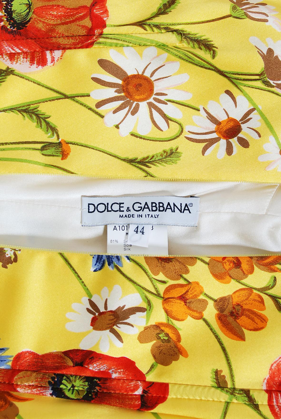Vintage 1999 Dolce & Gabbana Yellow Floral Stretch Silk Boned Hourglass Gown 5