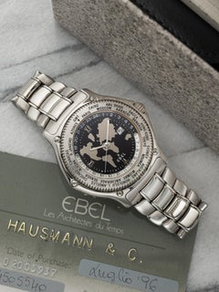 Vintage 1996 Ebel Voyager World Time 34505540 Steel Globe Dial Auto 38mm