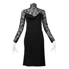 Vintage 1996 Givenchy by John Galliano Black Satin & Lace Cocktail Dress