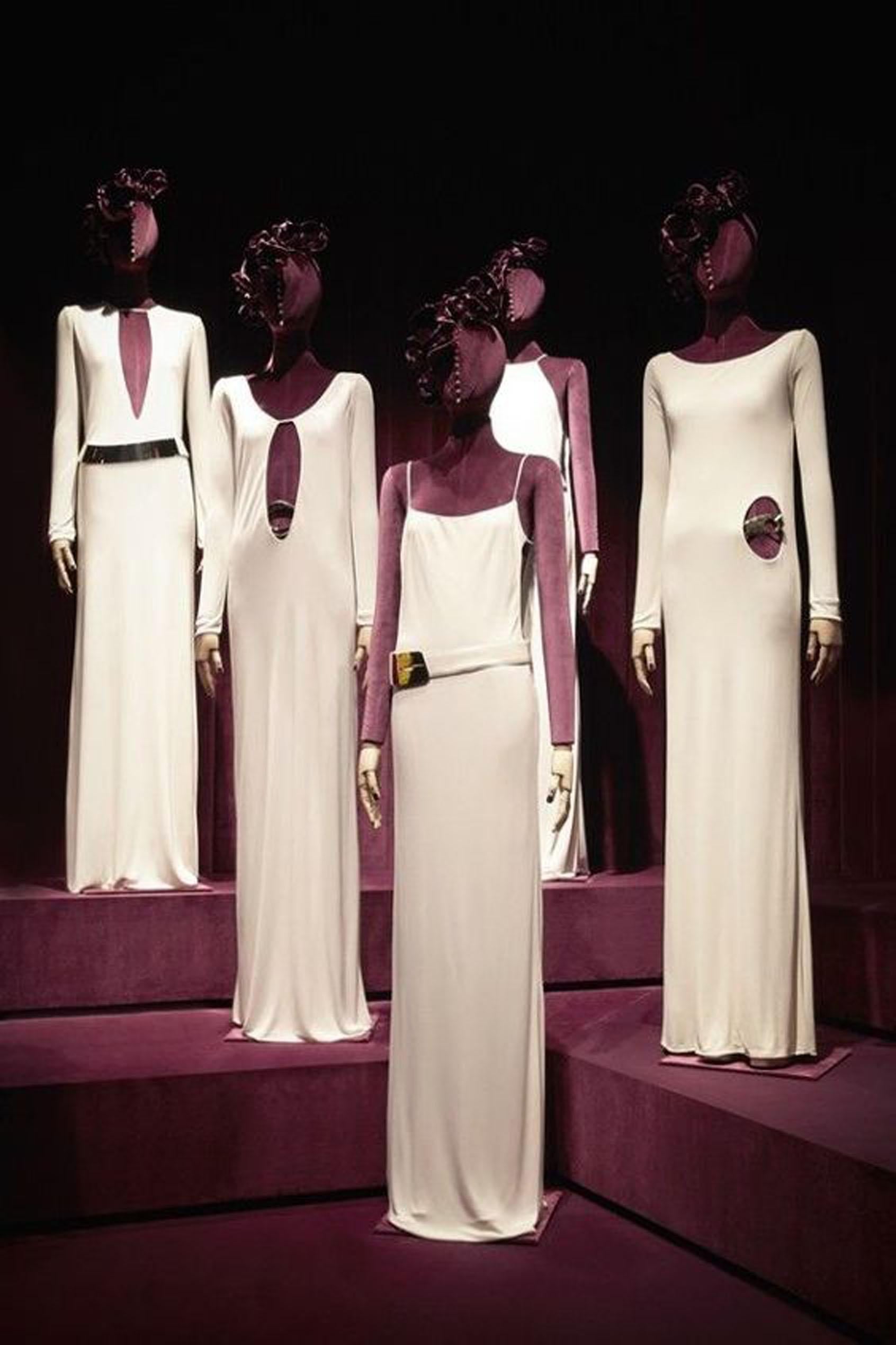 Vintage 1996 Gucci by Tom Ford Runway White Stretch Jersey Cut-Out Plunge Gown 6