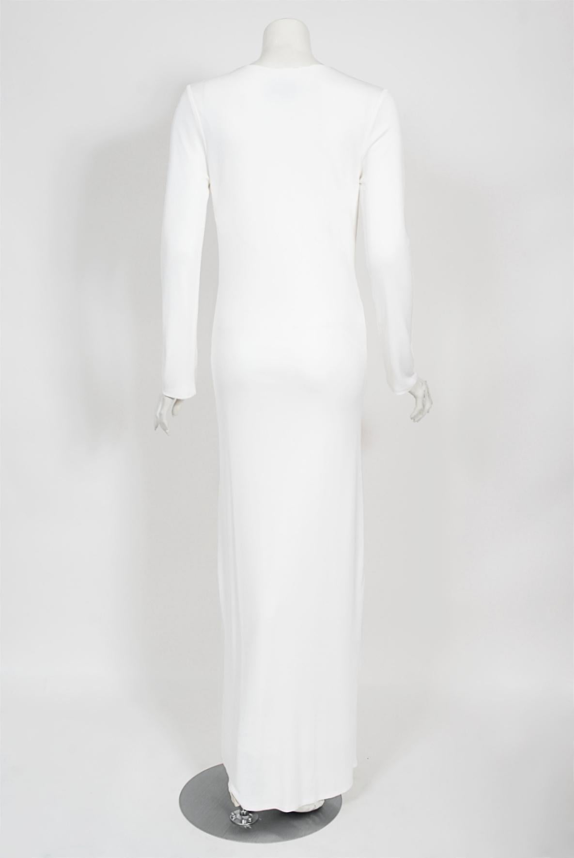 Vintage 1996 Gucci by Tom Ford Runway White Stretch Jersey Cut-Out Plunge Gown 7