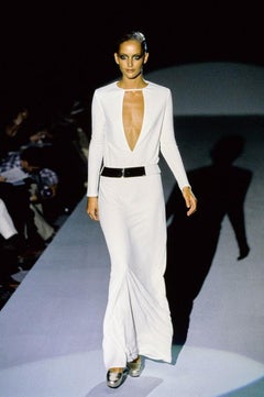 Vintage 1996 Gucci by Tom Ford Runway White Stretch Jersey Cut-Out Plunge Gown
