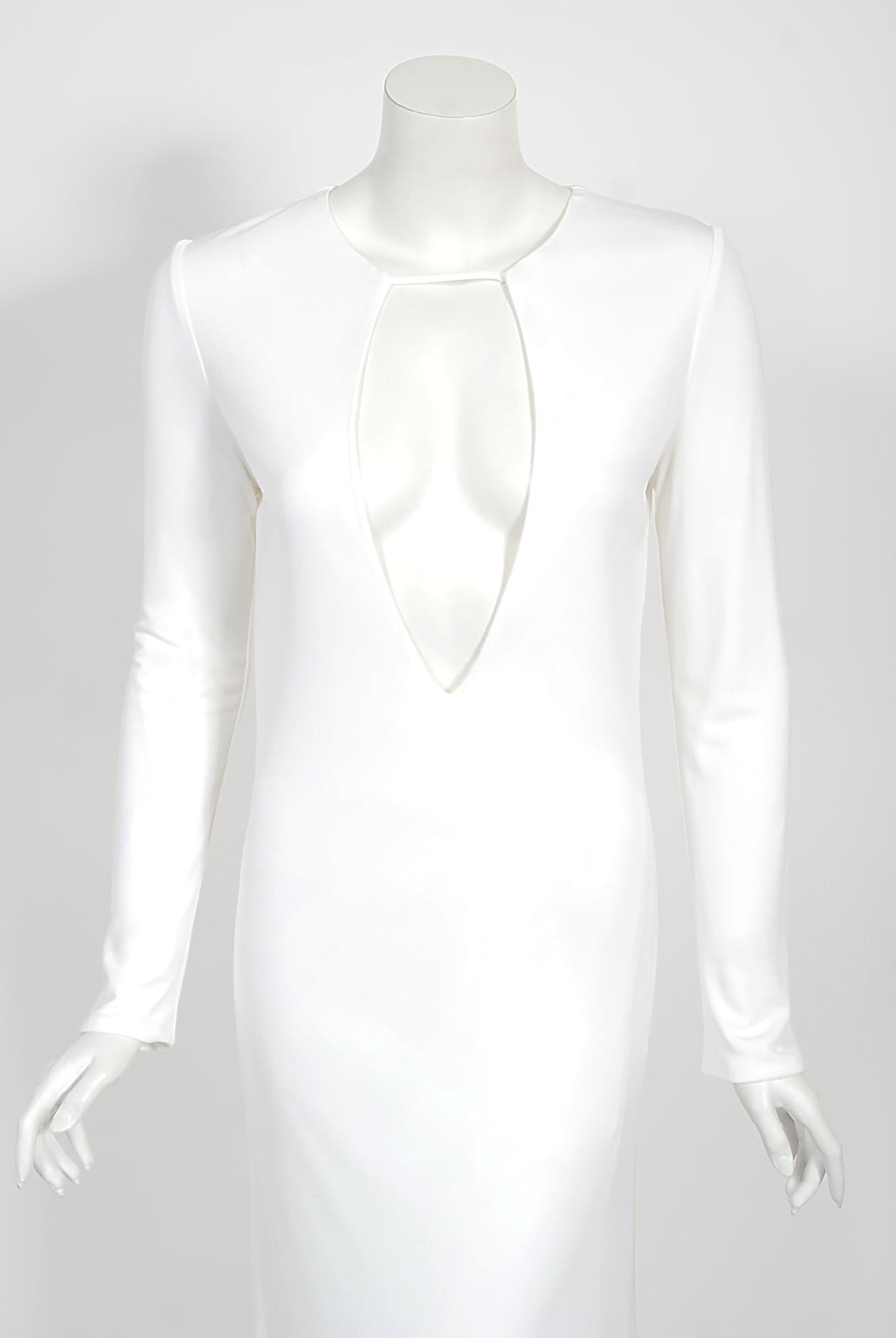 Women's Vintage 1996 Gucci by Tom Ford Runway White Stretch Jersey Cut-Out Plunge Gown