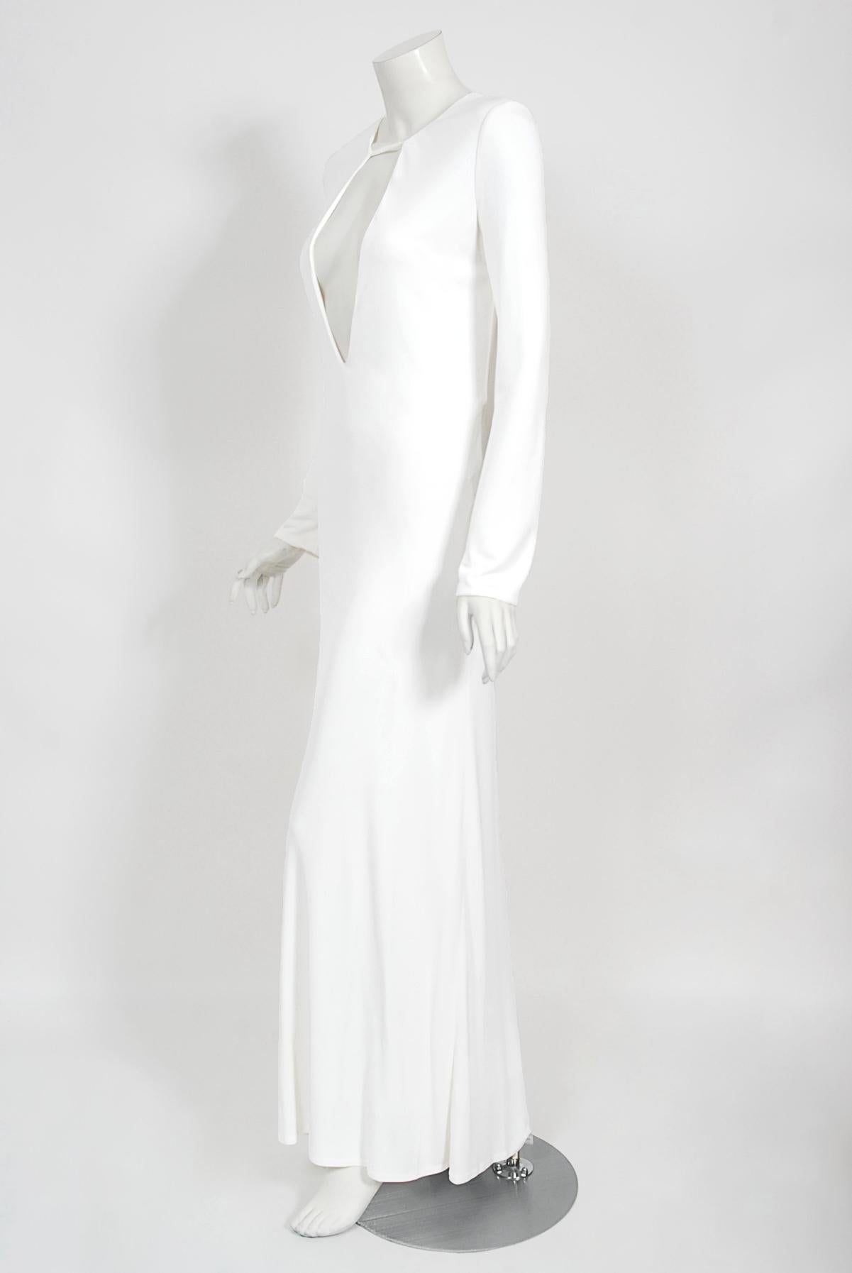 Vintage 1996 Gucci by Tom Ford Runway White Stretch Jersey Cut-Out Plunge Gown 1