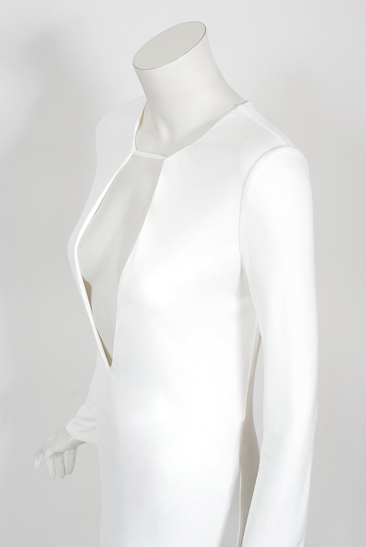 Vintage 1996 Gucci by Tom Ford Runway White Stretch Jersey Cut-Out Plunge Gown 2