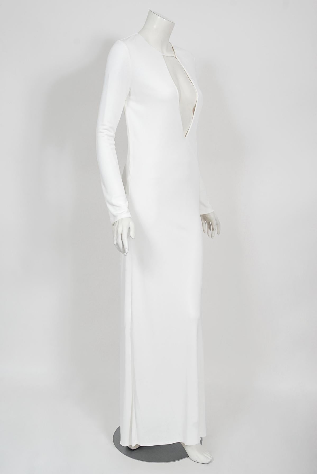Vintage 1996 Gucci by Tom Ford Runway White Stretch Jersey Cut-Out Plunge Gown 4
