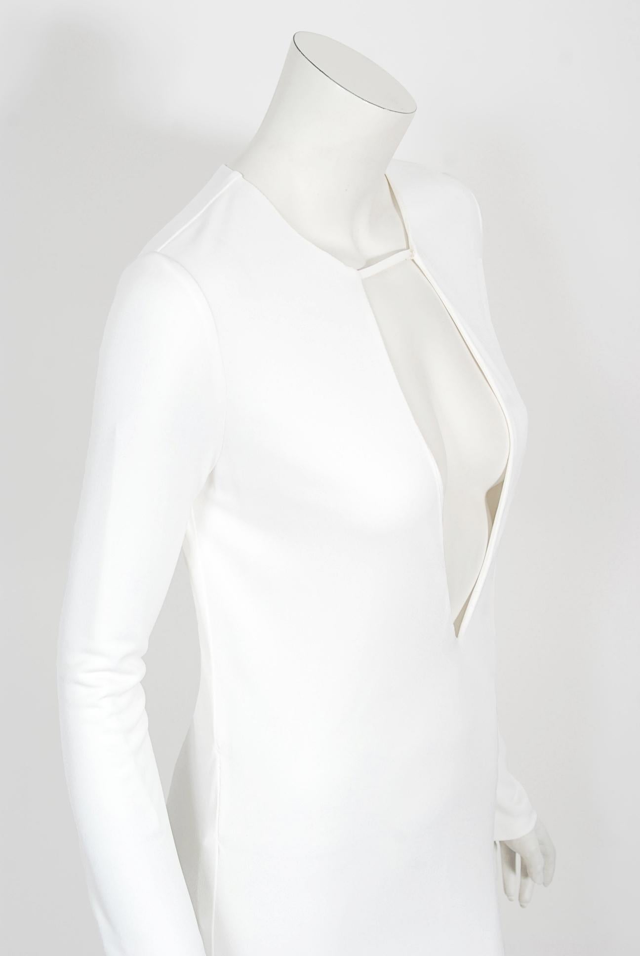 Vintage 1996 Gucci by Tom Ford Runway White Stretch Jersey Cut-Out Plunge Gown 5