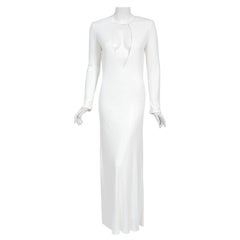 Vintage 1996 Gucci by Tom Ford Runway White Stretch Jersey Cut-Out Plunge Gown