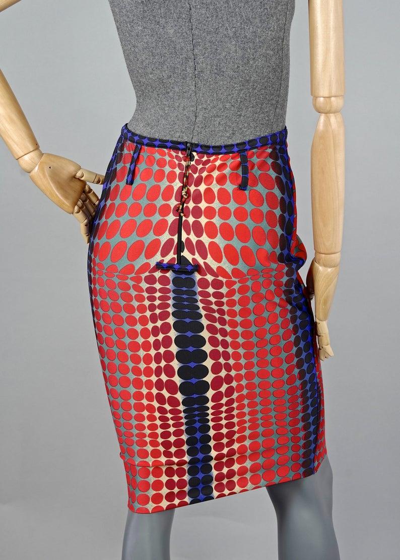 Red Vintage 1996 JEAN PAUL GAULTIER Cyberbaba Optic Illusion Skirt by Victor Vasarel
