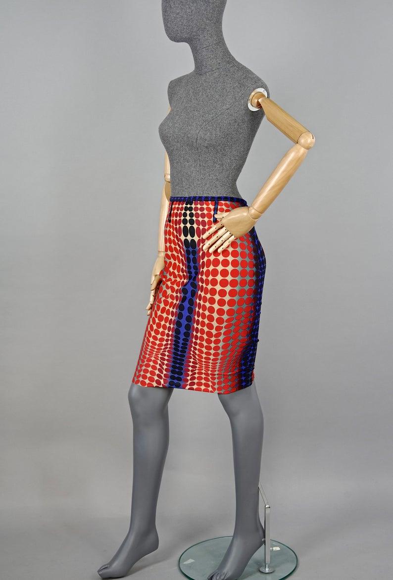 Vintage 1996 JEAN PAUL GAULTIER Cyberbaba Optic Illusion Skirt by Victor Vasarel In Excellent Condition In Kingersheim, Alsace