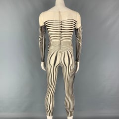 Vintage 1996 JEAN PAUL GAULTIER Size One Size Cream Black Stretch Tulle Bodysuit