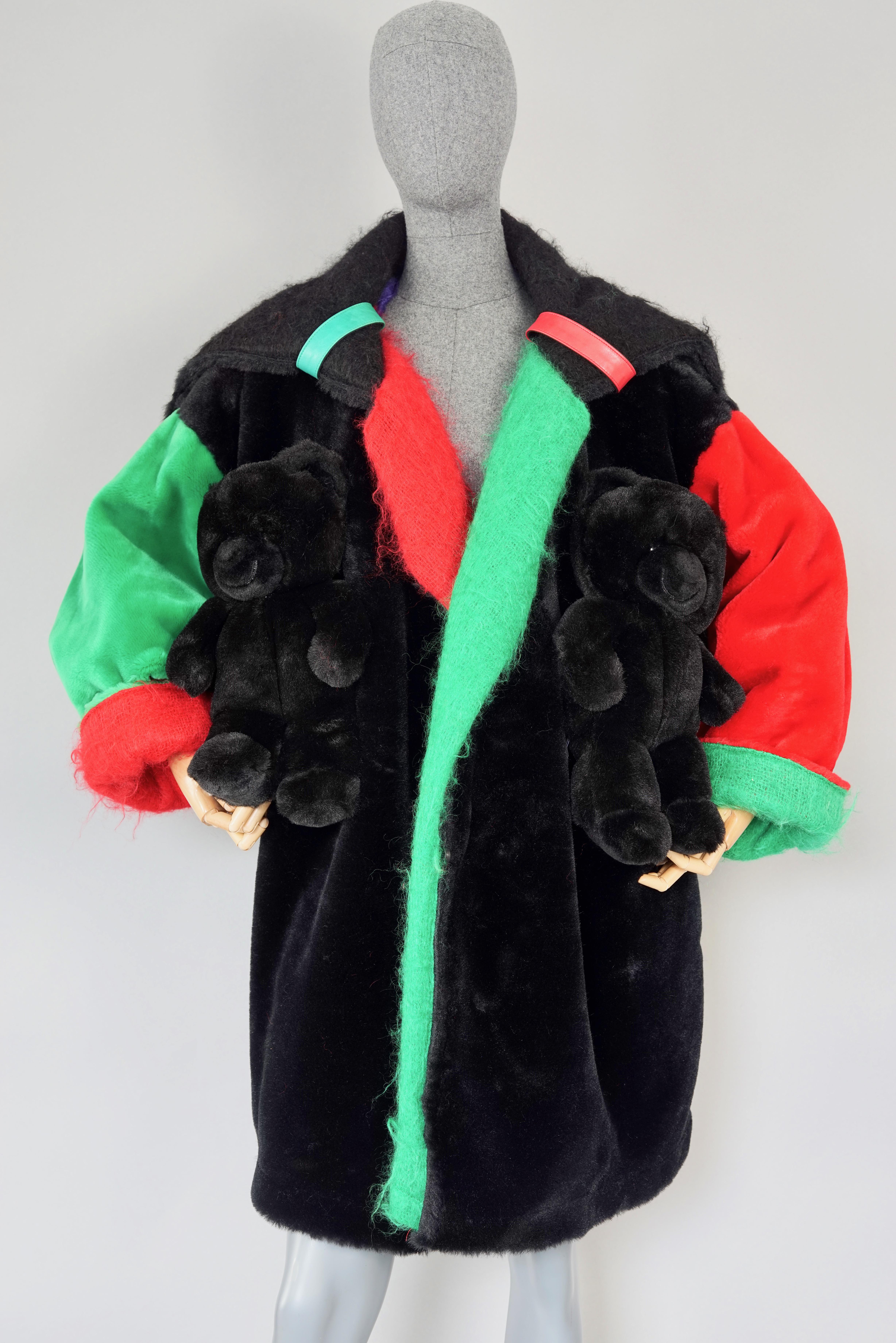 Black Vintage 1996 JEANS CHARLES de CASTELBAJAC Ko and Co Famous Teddy Bear Coat For Sale