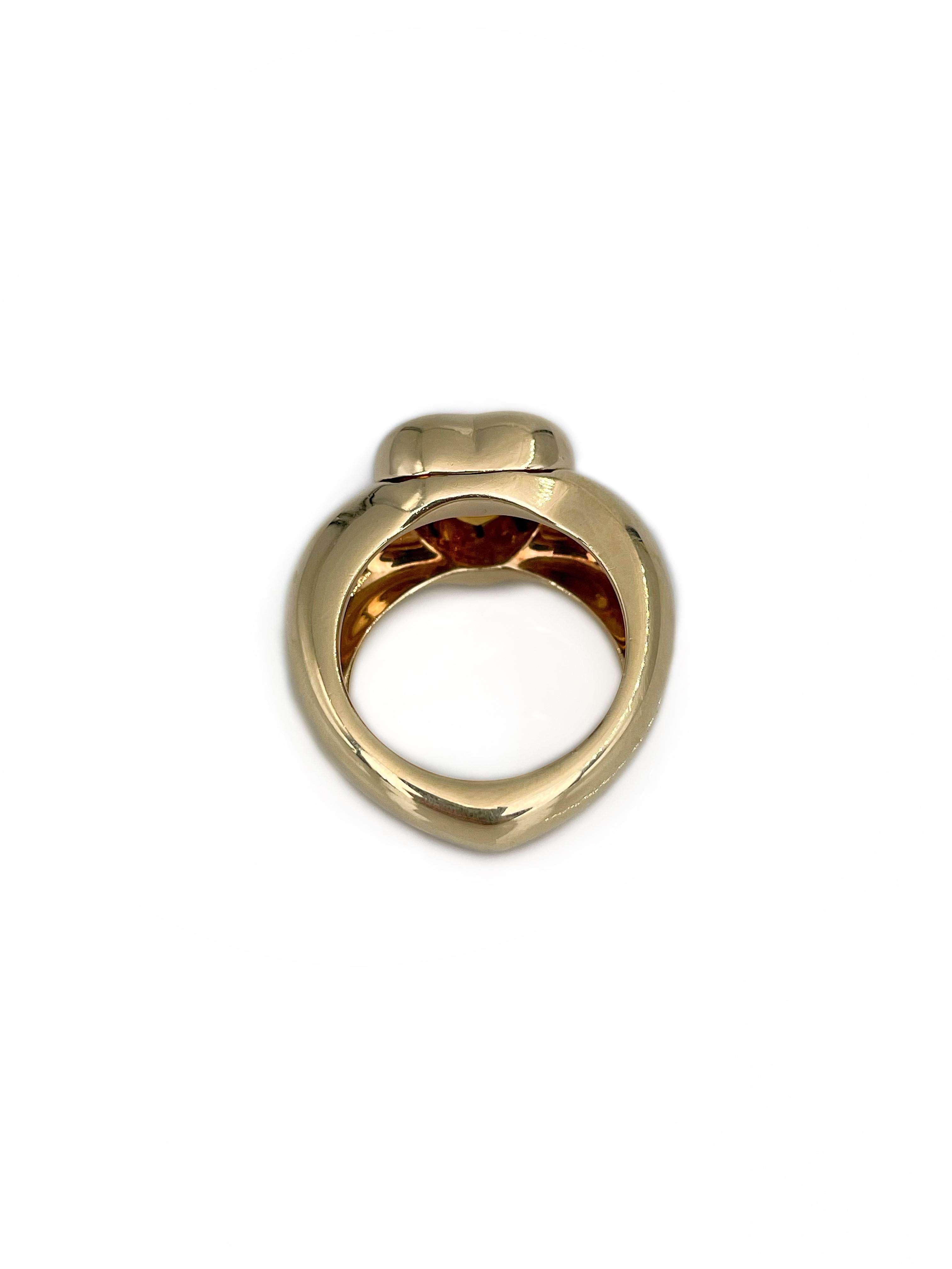 Vintage 1996 Piaget 18 Karat Gold Herzschliff Citrin Cocktail-Ring, Vintage im Zustand „Gut“ in Vilnius, Vilniaus apskr.