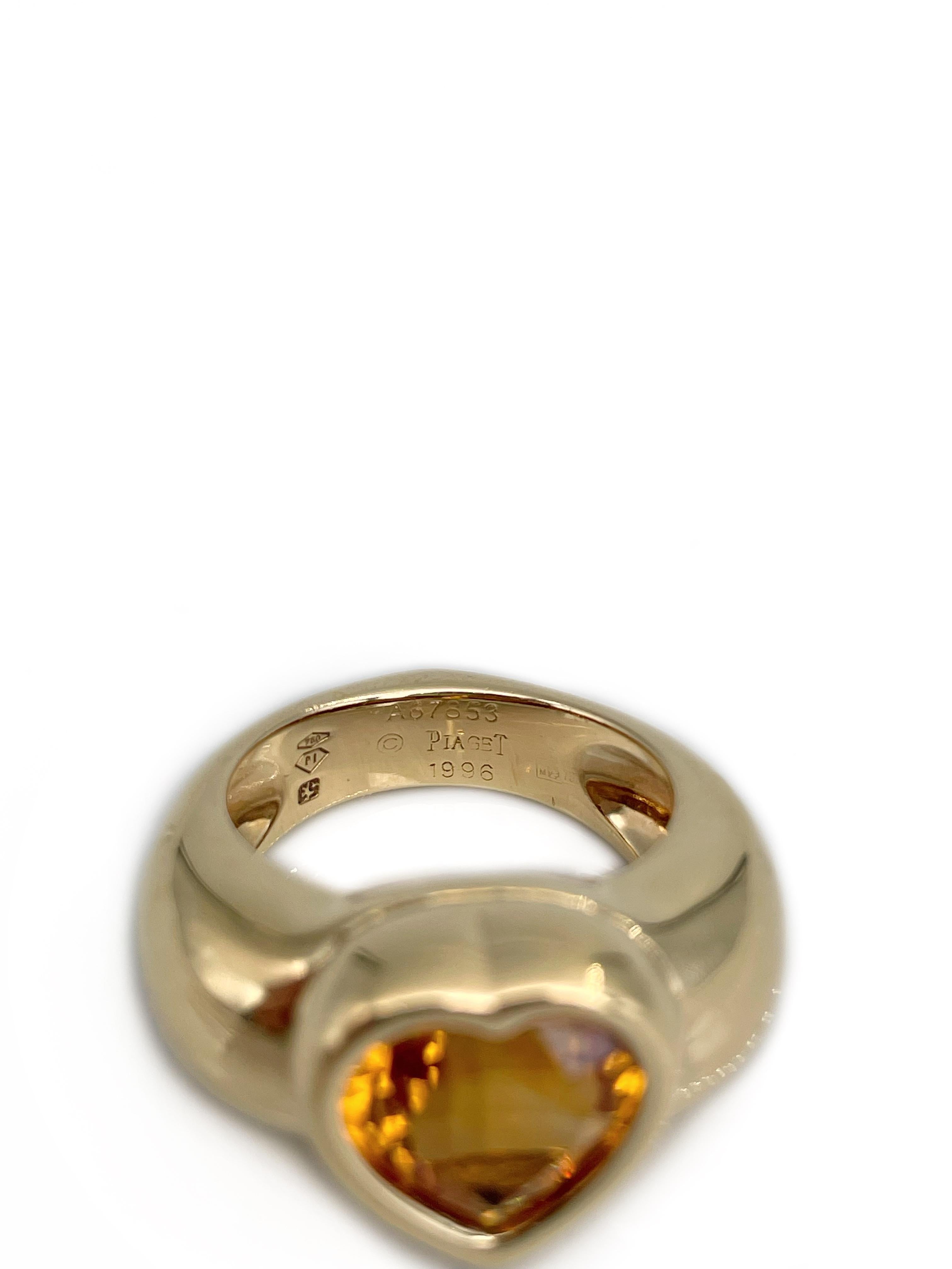 Vintage 1996 Piaget 18 Karat Gold Herzschliff Citrin Cocktail-Ring, Vintage 1