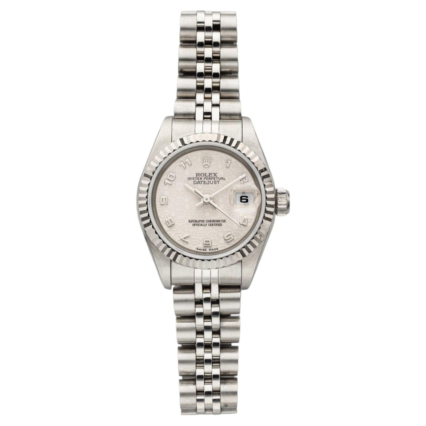 Vintage 1996 Rolex Lady Datejust 69174 18K WG Bezel Motif Arabic Dial 26mm For Sale